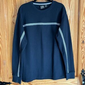 New POINT ZERO Heavyweight 100% Cotton Thermal Sweater Blue Striped Long Sleeve